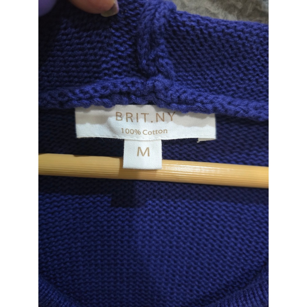 Brit.NY Blue 100% Cotton American Flag Knit Hoodie Sweater Medium Patriotic - Picture 5 of 10